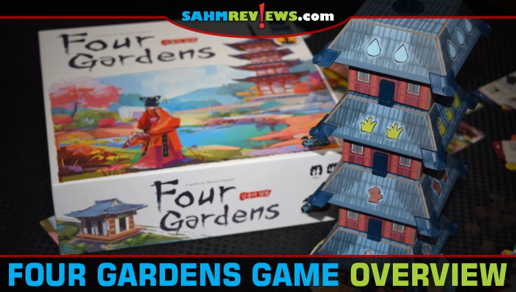 Definitely one of the tallest modern games we've played, Four Gardens by Arcane Wonders utilizes a 3D pagoda to distribute resources! - SahmReviews.com