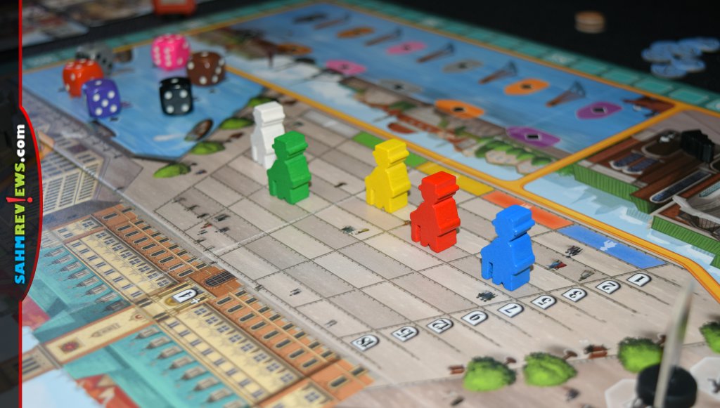 The main board offers a few additional scoring options in Hamburg strategy game from Queen Games - SahmReviews.com