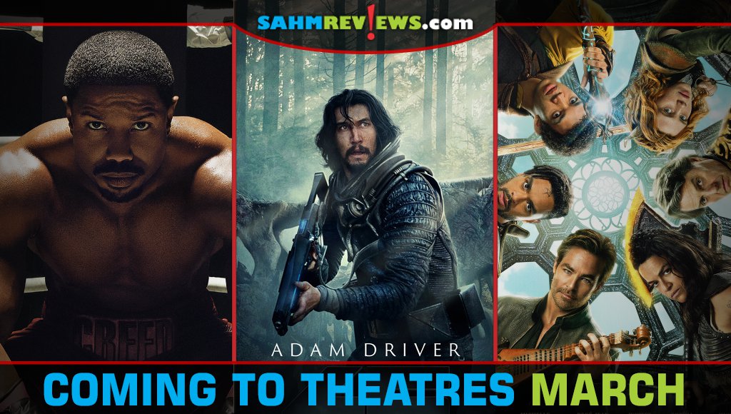 Movie posters showcasing films releasing in theaters in March 2023 including Creed III, 65 and Dungeons & Dragons Honor Among Thieves. - SahmReviews.com