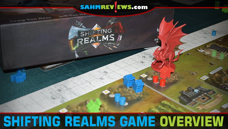 Control areas, collect resources and build structures to earn the most victory points in Shifting Realms from Soaring Rhino. - SahmReviews.com